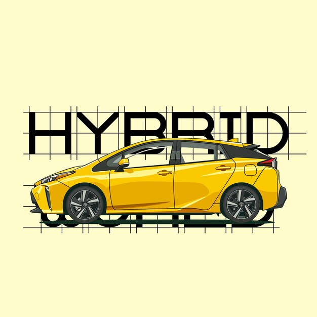 현대적인 노란색 하이브리드 자동차 터 포스터