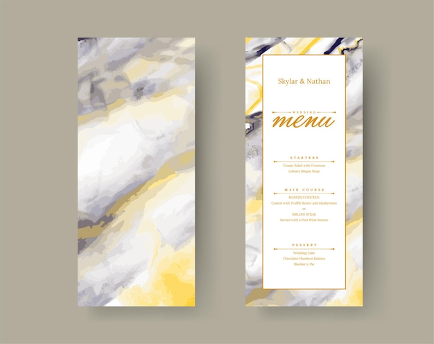 Modern yellow marble wedding menu card template