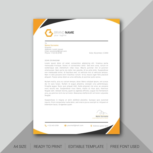 modern yellow minimal business letterhead template