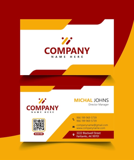 Vector modern yellow red black and white professional business card template