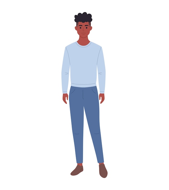 Giovane uomo di colore moderno in abito casual. look alla moda e alla moda. illustrazione vettoriale disegnata a mano