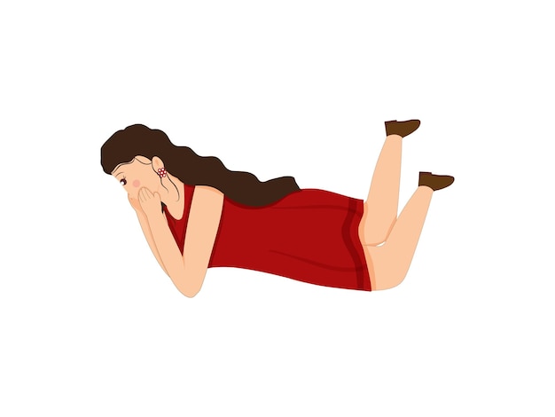 Modern Young Girl Lying On Her Stomach Illustration