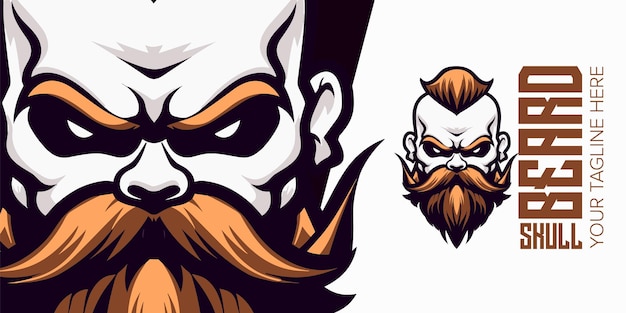 Modern Zombie Skull Mascot Sporty Vector Logo with Beard for Esport Team and Apparel
