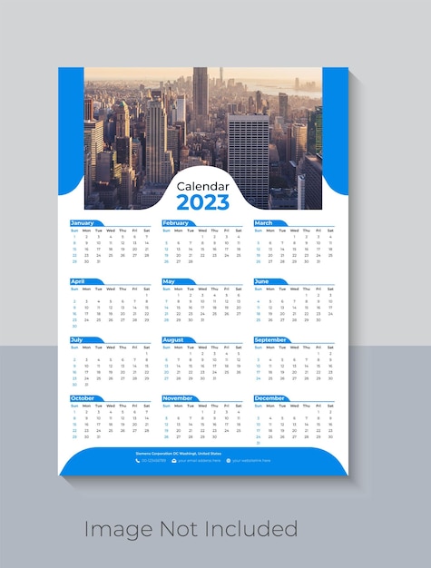 Moderne 2023 één pagina wandkalender ontwerpsjabloon, gelukkig nieuwjaar