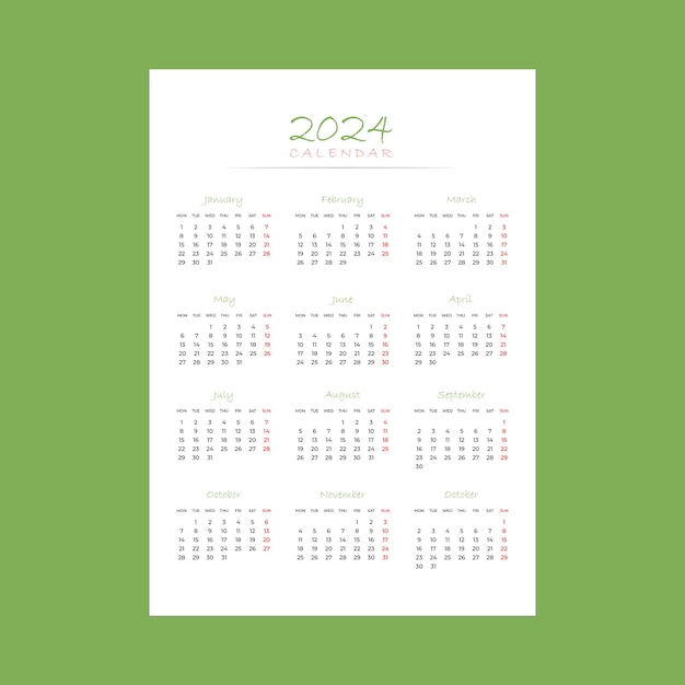 Moderne 2024 kalender ontwerpsjabloon