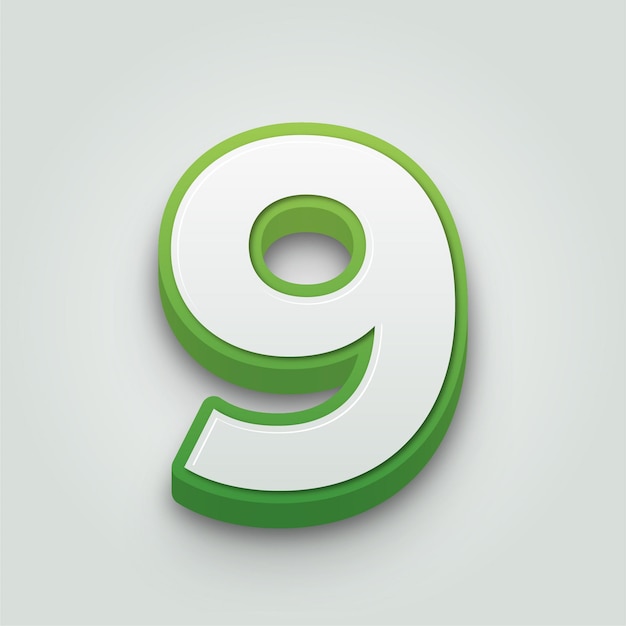 Moderne 3D groen-wit nummer 9 icoon met bewerkbare achtergrond