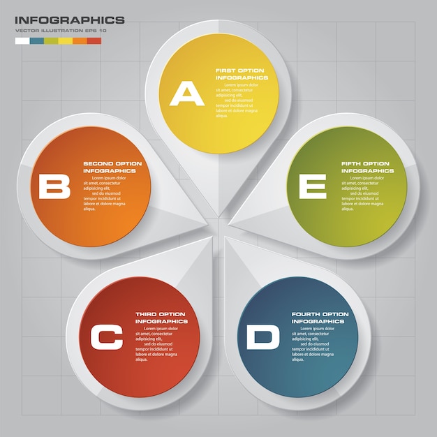 Moderne 5 infographicsmalplaatje van optiespresentatie.