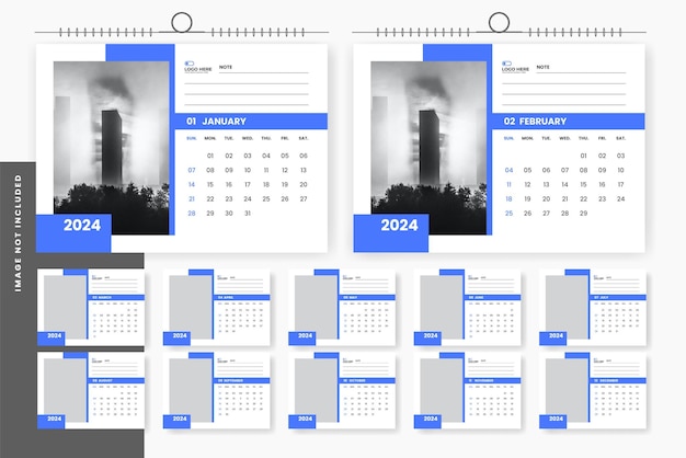 Moderne abstracte 2024 bureaukalender ontwerpsjabloon