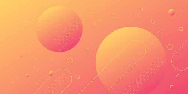 Moderne abstracte achtergrond met memphis elementen in rode en oranje verlopen en retro thema voor posters, banners en landingspagina's voor websites.