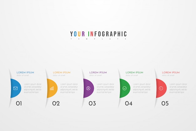 Moderne abstracte infographic met 5 stappen of verwerkt elementen. Bedrijfsconcept.