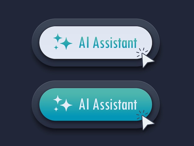 Moderne AI-assistent Knop 3D drukknop AI-sterren Artificiële intelligentie technologie concept Chat met AI UI UX-ontwerp Vector illustratie