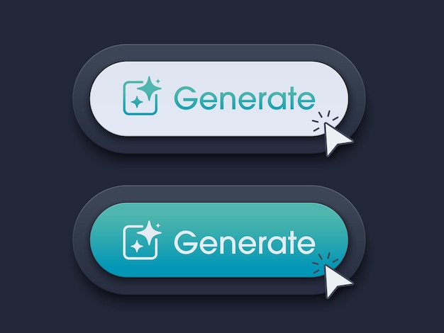 Moderne AI generatieve knop AI wordt ingevoerd door een commando prompt om ideeën te genereren Generatepress knop in trendy neumorphic stijl voor Apps websites interfaces UI UX elementen Vector illustratie