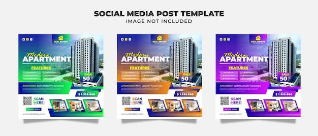 Moderne appartementcollage van postsjablonen voor sociale media