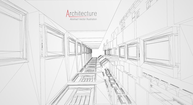 Moderne architectuur draadframe. Concept van stedelijke draadframe. Wireframe gebouw illustratie van architectuur CAD tekening.