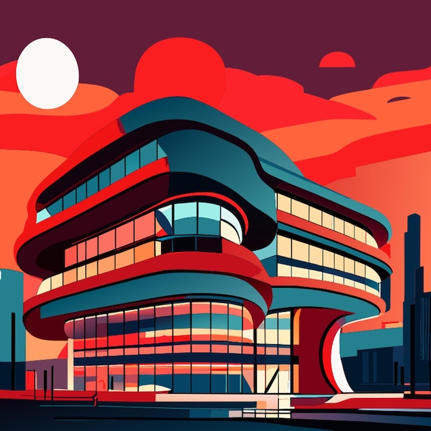 moderne architectuur gebouw in de avond vectorillustratie