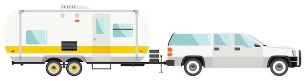 Moderne auto met aanhangerpictogram voor recreatief reizen in vlakke stijl vectorillustratie