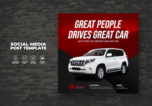 Moderne autoverhuur en verkoop promotie banner voor social media post sjabloon