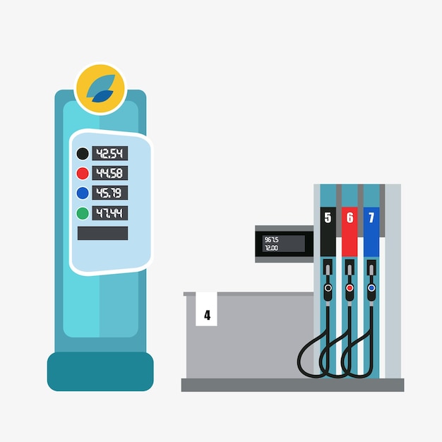 Moderne benzinekolom tanken vectorillustratie in de stijl van flat