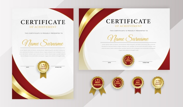 Moderne beste award prestatie certificaatsjabloon diploma set met badges