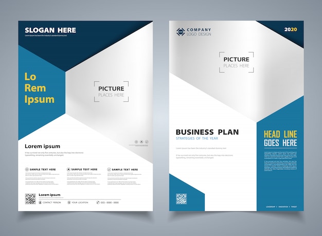 Moderne blauwe brochure van hexagon sjabloon ontwerp achtergrond