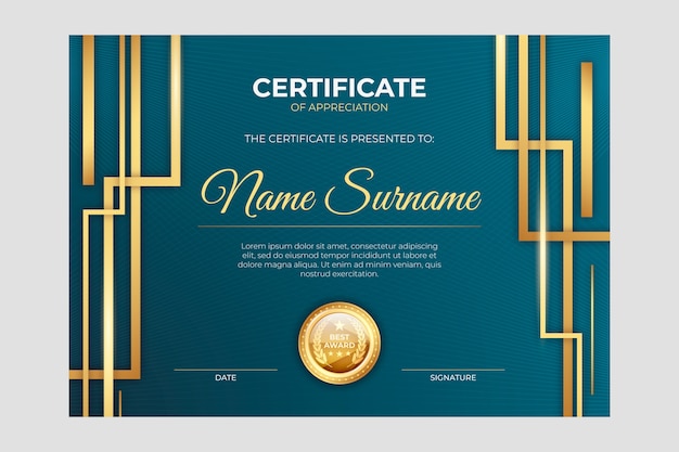 Vector moderne blauwe en gouden certificaatsjabloon