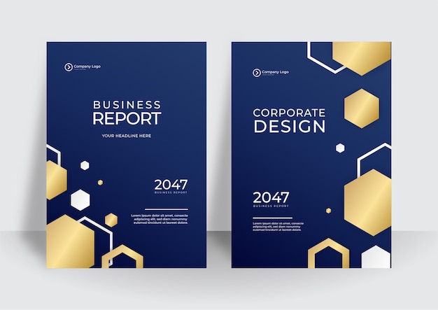 Moderne blauwe gouden zakelijke voorbladsjabloon. voor brochure, jaarverslag, flyer-ontwerpsjablonen in a4-formaat. vectorillustraties voor bedrijfspresentatie, zakelijk papier, omslag van bedrijfsdocumenten