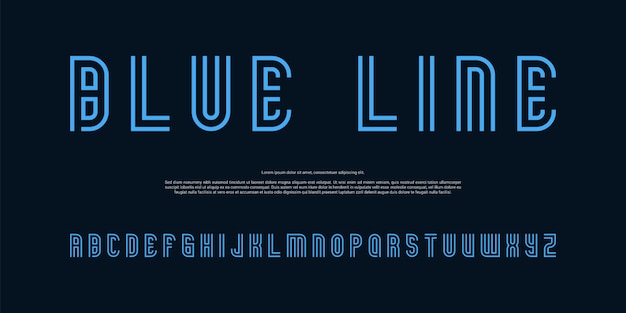 Moderne blauwe lijnen alfabet lettertype
