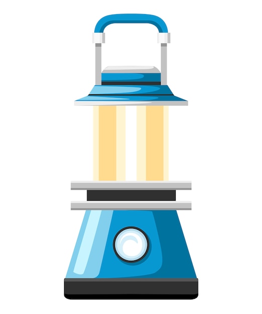 Moderne blauwe olielamp. camping lantaarn. lijkt op een gaslamp. vlakke afbeelding geïsoleerd op een witte achtergrond.
