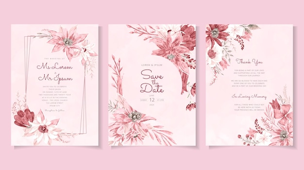 Moderne bloemenkrans elegante romantische bruiloft uitnodigingskaart sjabloon premium bloem
