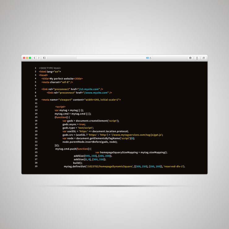 Vector moderne browser met eenvoudige html-code van webpagina