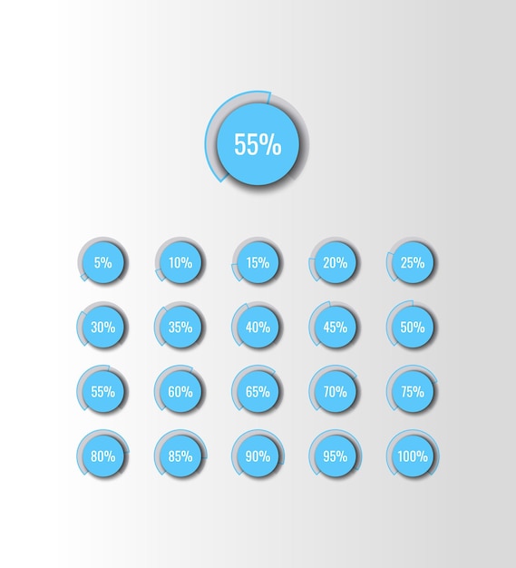 Moderne cirkeldiagram infographic sjabloon met lichtblauwe ronde elementen op een witte achtergrond