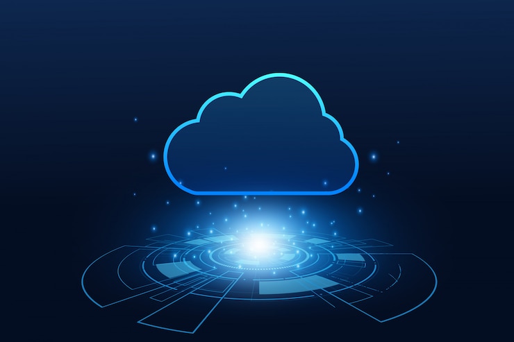 Vector moderne cloudtechnologie futuristisch, online opslag, werk vanuit huis