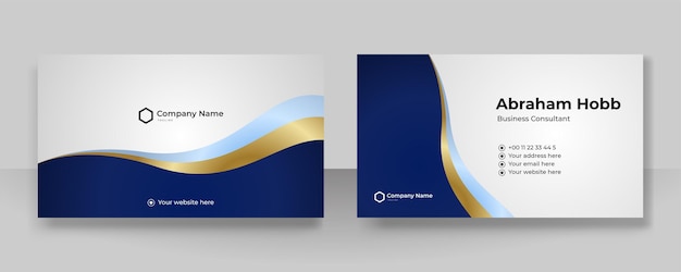 Moderne creatieve en schone blauwe gouden visitekaartje ontwerpsjabloon Luxe elegante visitekaartje ontwerp achtergrond met trendy eenvoudige abstracte geometrische stijlvolle golflijnen Vectorillustratie