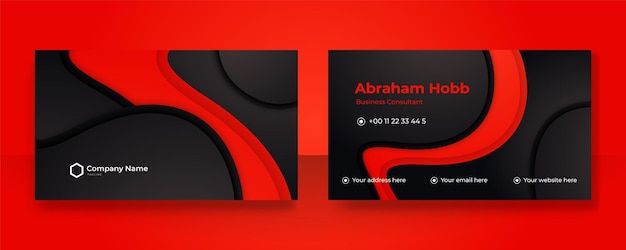 Moderne creatieve en schone zwarte rode visitekaartje ontwerpsjabloon luxe elegante visitekaartje ontwerp achtergrond met trendy eenvoudige abstracte geometrische stijlvolle golflijnen vectorillustratie