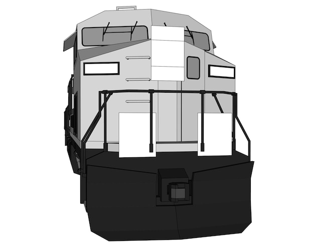 Vector moderne dieseltreinlocomotief met groot vermogen en kracht voor het rijden van lange en zware spoorwegtreinen. vectorillustratie met omtrek lijn lijnen.