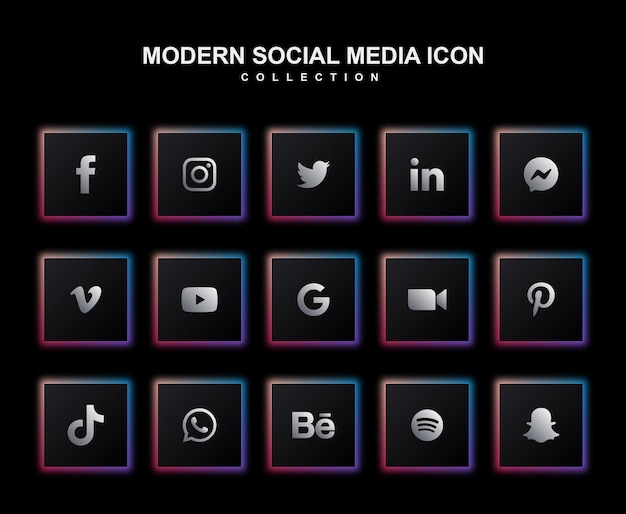 Moderne donkere sociale media icon collectie set