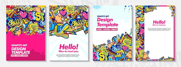 Moderne doodle graffiti art poster of flyer sjabloon met kleurrijk ontwerp