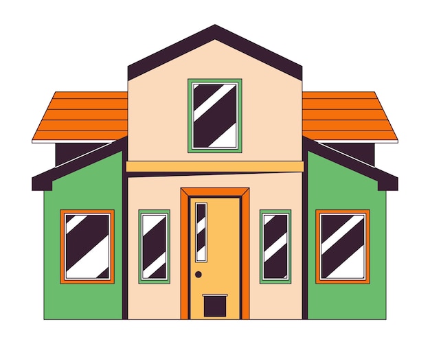 Moderne eengezinswoning 2D lineair cartoon object Twee verdiepingen tellend huis geïsoleerd lijn vector element witte achtergrond Woongebied eigentijdse buurthuis kleur platte plek illustratie
