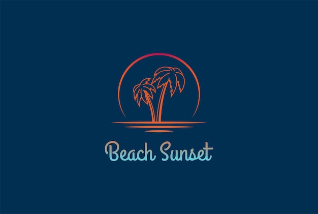 Moderne eenvoudige strandzonsondergang met Palm Coconut Logo Design Vector