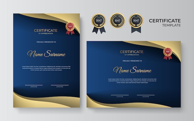 Moderne elegante blauwgouden certificaatsjabloon