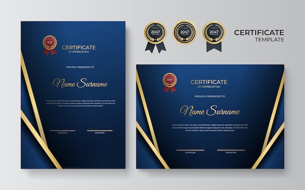 Moderne elegante blauwgouden certificaatsjabloon