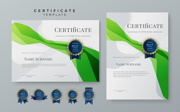 Moderne elegante groene diploma certificaatsjabloon met bedrijfsconcept