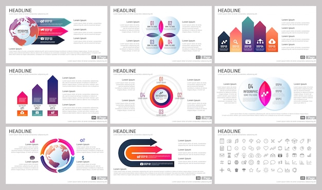 Moderne elementen van infographics voor presentatiesjablonen