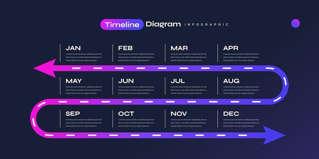 Vector moderne en kleurrijke infographic ontwerpsjabloon met kalender en pijlen tijdlijndiagram presentatieontwerp met 12 opties