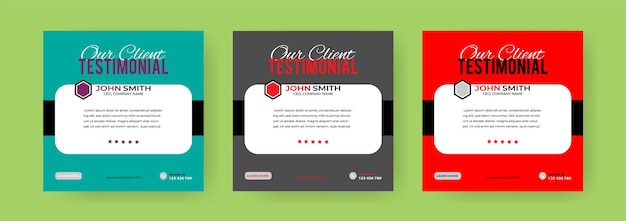 Moderne en minimalistische client getuigenissen social media post design met gradiënt kleur