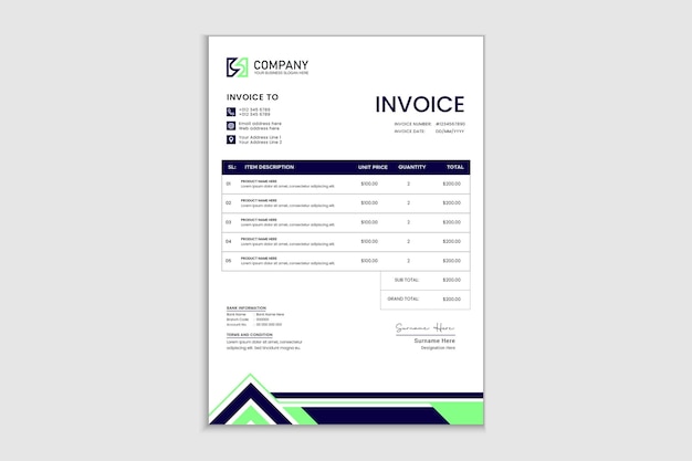 Moderne en professionele minimale zakelijke factuursjabloon betalingsovereenkomst ontwerpsjabloon