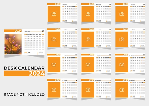Vector moderne en schone bureaukalender 2024 vectorsjabloon tabelkalenderontwerp desktopkalenderontwerp