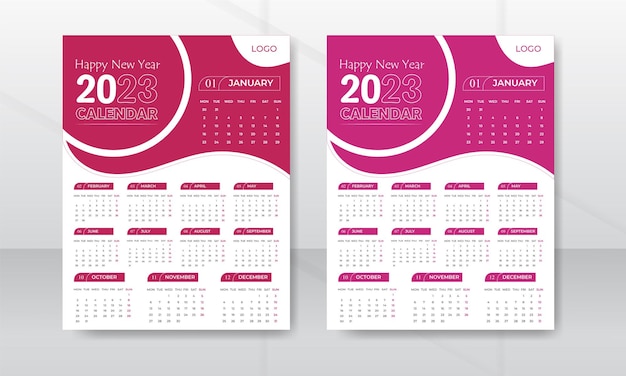 Moderne en zakelijke wandkalender 2023 nieuwjaar ontwerpsjabloon