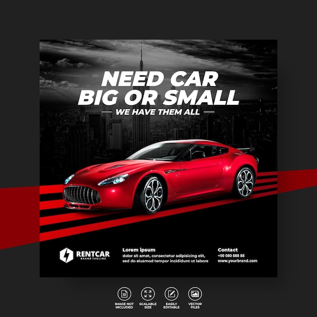 Moderne exclusieve huur en koop auto voor social media post banner vector sjabloon