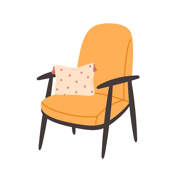 Moderne fauteuil met sierkussen. Gezellige moderne comfortabele meubels in hygge-stijl.